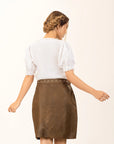 brown leather skirt with stitched waistband