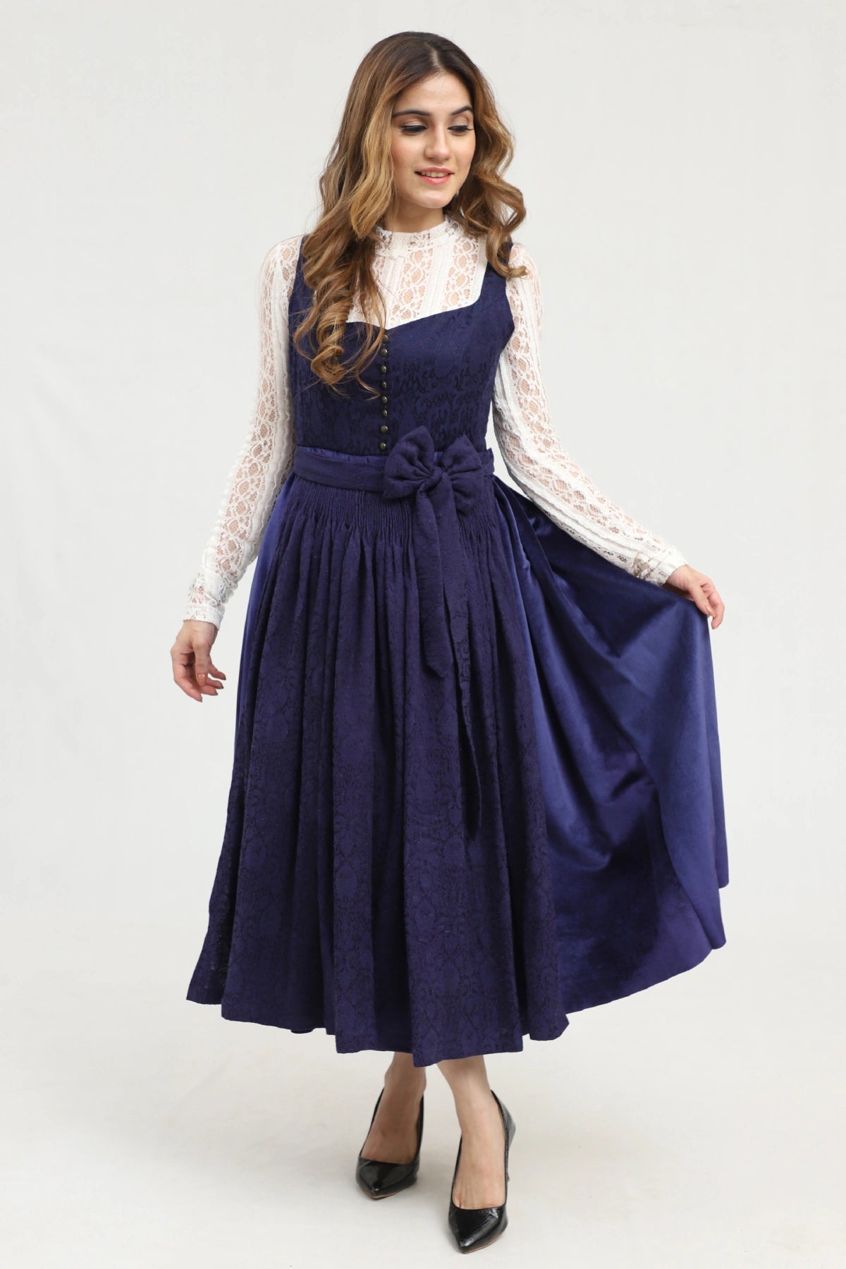 Twilight Charm Navy Blue Dirndl Dress