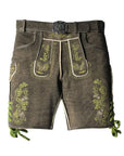 Coffee Brown Lederhosen with Sophisticated Green Embroidery