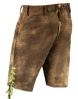 Coffee Brown Lederhosen with Sophisticated Green Embroidery