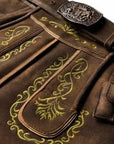 Coffee Brown Lederhosen with Sophisticated Green Embroidery