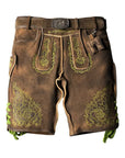 Green Oasis Deer Embroidery on Brown Trachten Lederhosen