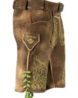 Coffee Brown Lederhosen with Sophisticated Green Embroidery