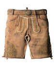 Fine Embroidery on Faded Brown Double-Shaded Trachten Lederhosen