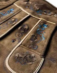 Faded Brown Lederhosen with Delicate Blue Embroidery