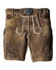 Faded Brown Lederhosen with Delicate Blue Embroidery