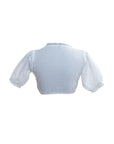 White dirndl blouse lace trim square neckline puff sleeves traditional Bavarian
