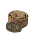 Brown leather Trachten belt with ornate Bavarian crest buckle Oktoberfest