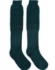 Green Bavarian wool knee socks, ribbed and textured