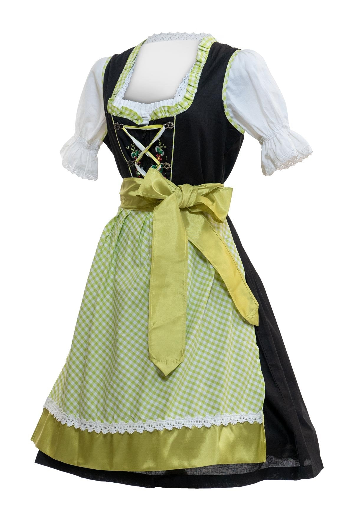 Black and Lime Green Bavarian Dirndl Dress