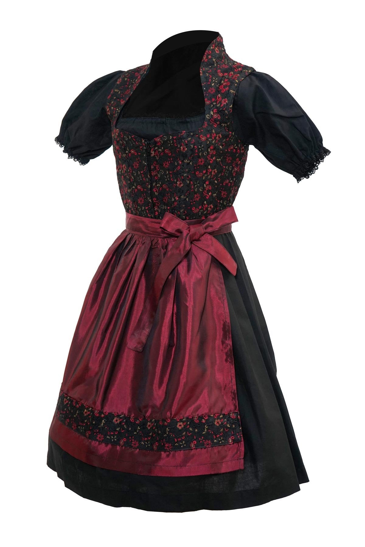 Elegant Black Maroon Dirndl Dress