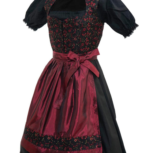 Elegant Black Maroon Dirndl Dress