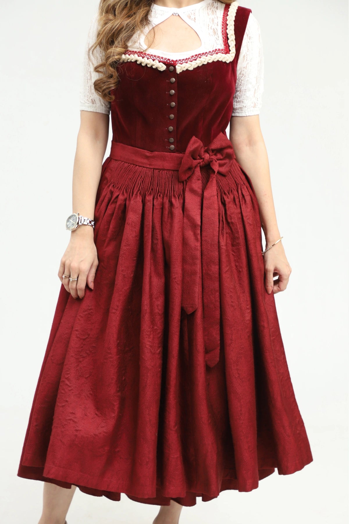 dirndl dress Blueberry Ribbon care polyester Scarlet Darkness Women's Embroidery 3-Piece