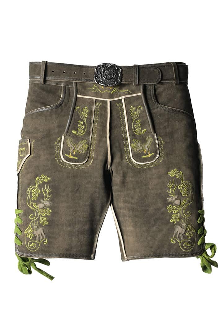 Coffee Brown Lederhosen with Sophisticated Green Embroidery