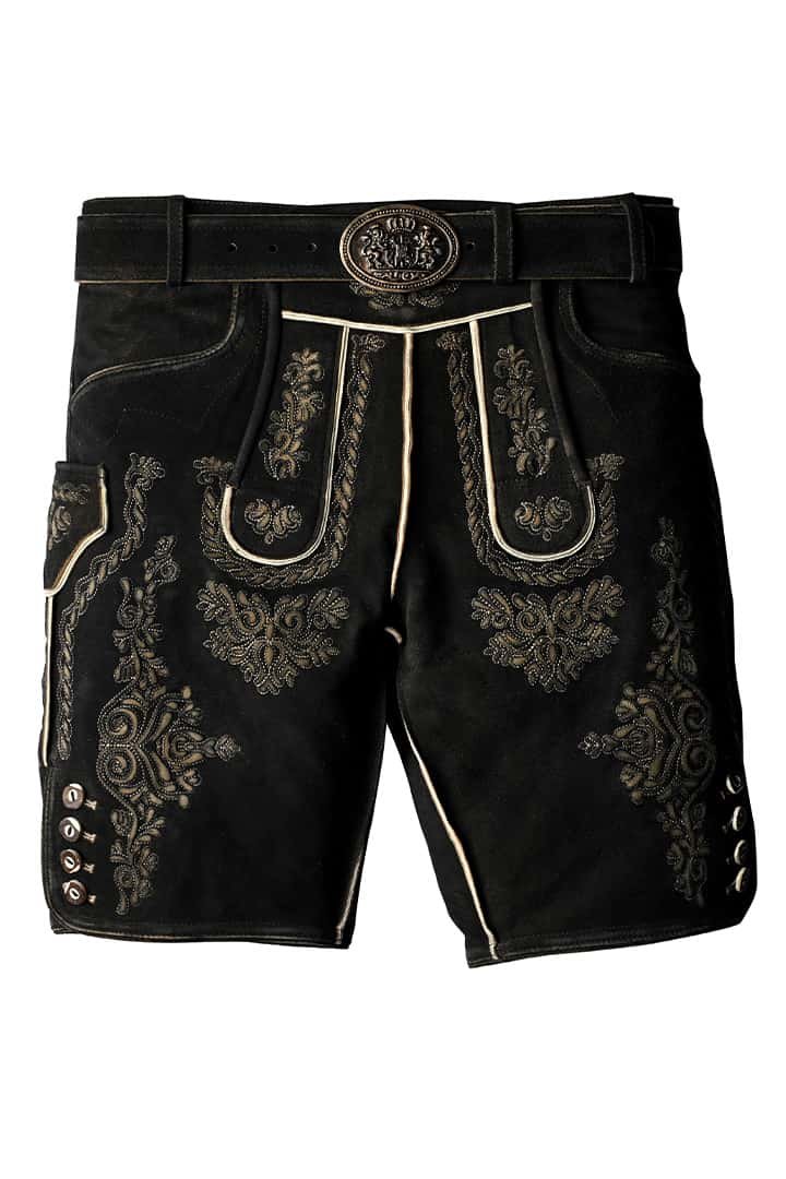 Embroidered Trachten Lederhosen in Timeless Charcoal Shade