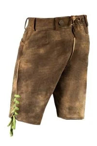 Coffee Brown Lederhosen with Sophisticated Green Embroidery