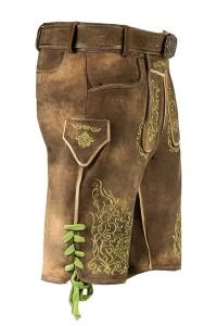 Coffee Brown Lederhosen with Sophisticated Green Embroidery