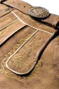 Fine Embroidery on Faded Brown Double-Shaded Trachten Lederhosen