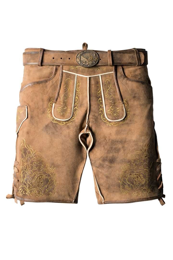 Fine Embroidery on Faded Brown Double-Shaded Trachten Lederhosen