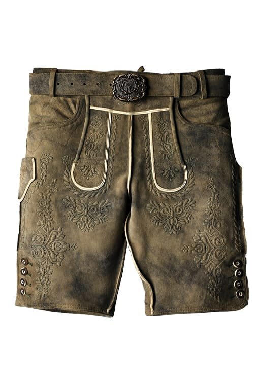 Trachten Brown Lederhosen with Subtle Embroidery Accents in Double Shades