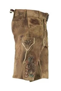 Faded Brown Lederhosen with Delicate Blue Embroidery