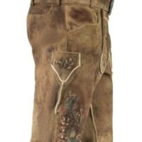Faded Brown Lederhosen with Delicate Blue Embroidery