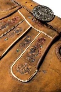 Rich Brown Lederhosen Adorned with Striking Embroidery