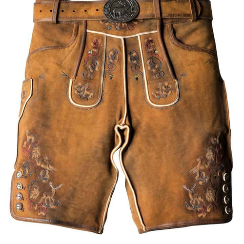 Rich Brown Lederhosen Adorned with Striking Embroidery