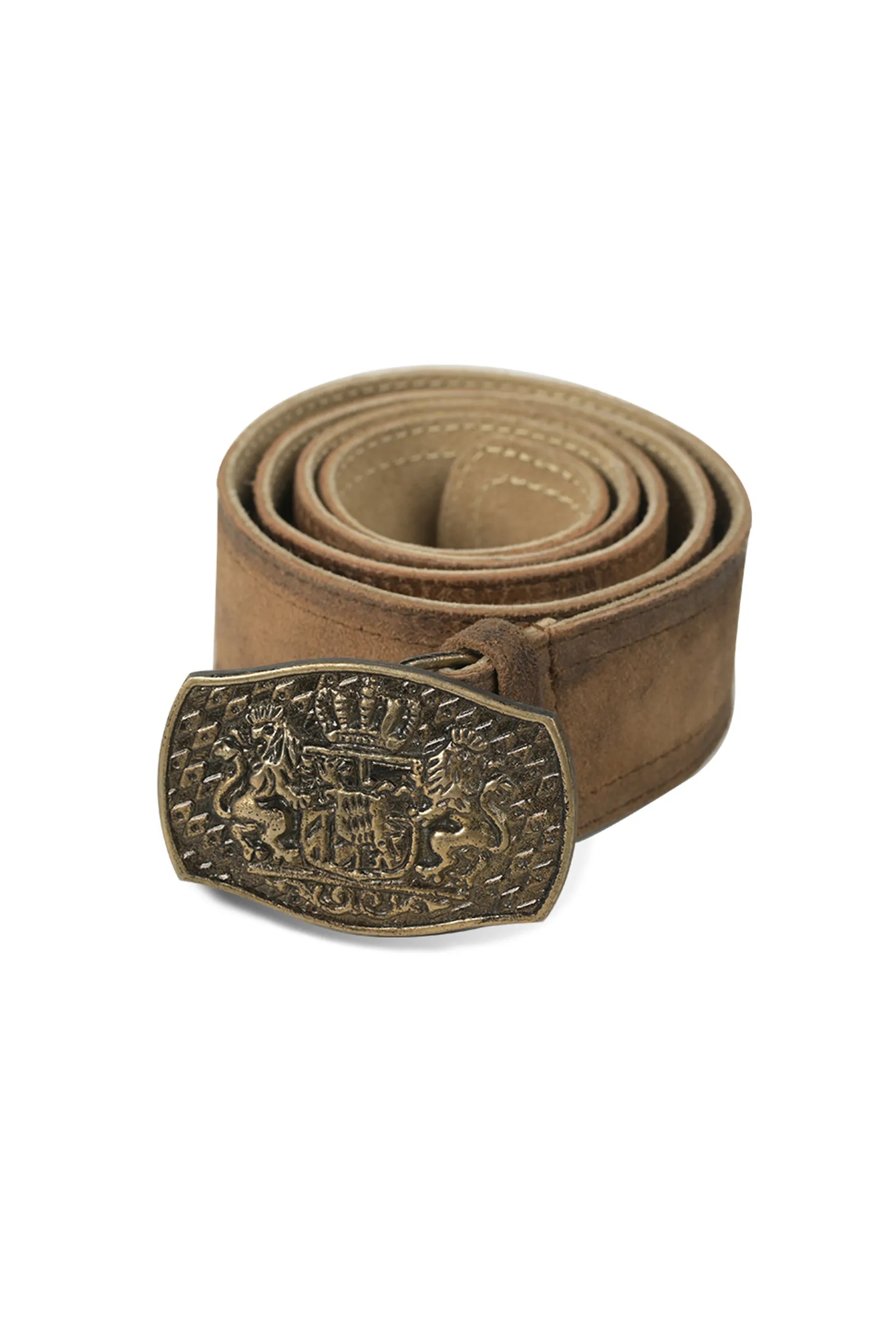 Brown leather Trachten belt with ornate Bavarian crest buckle Oktoberfest