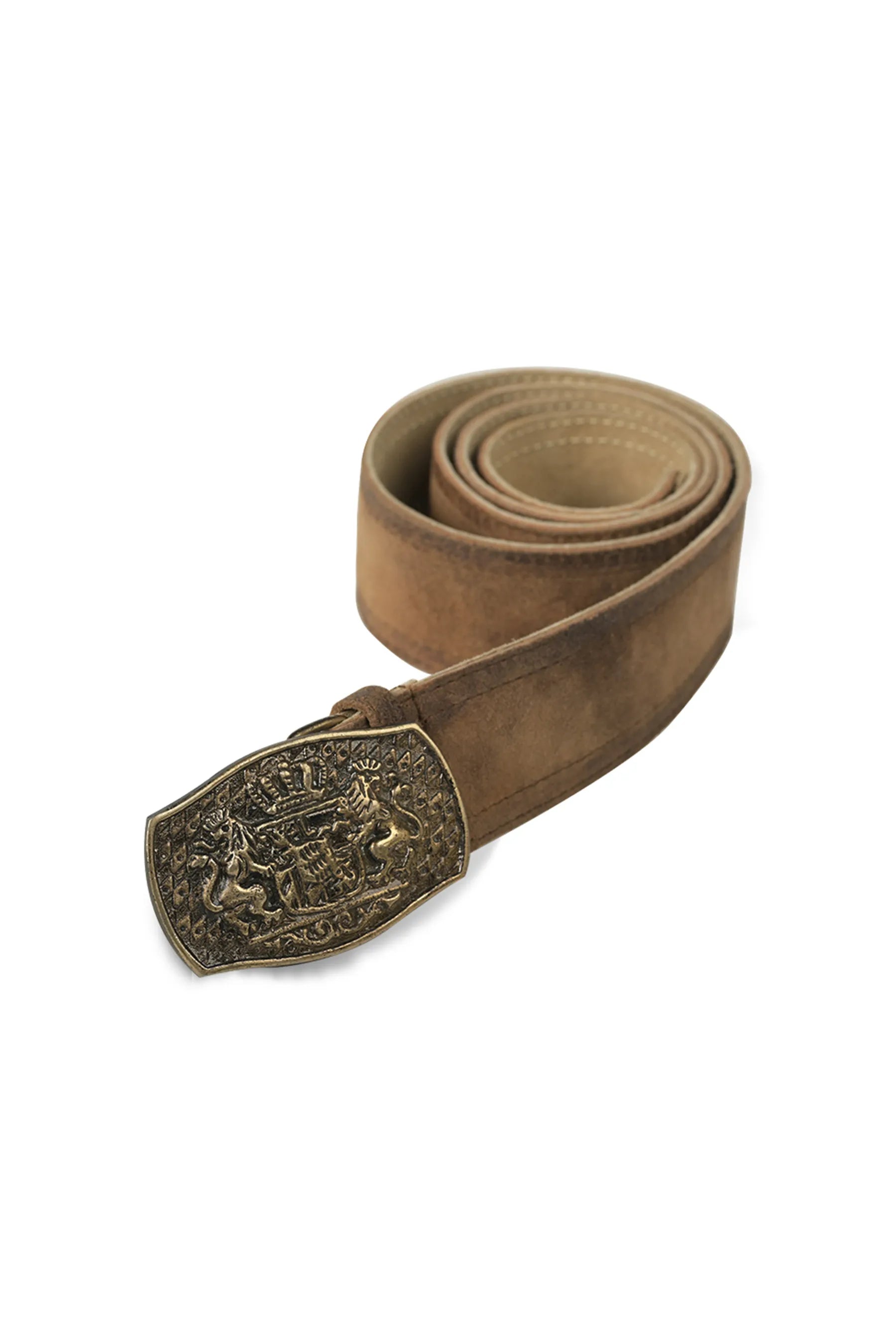 Brown leather Trachten belt with ornate Bavarian crest buckle Oktoberfest