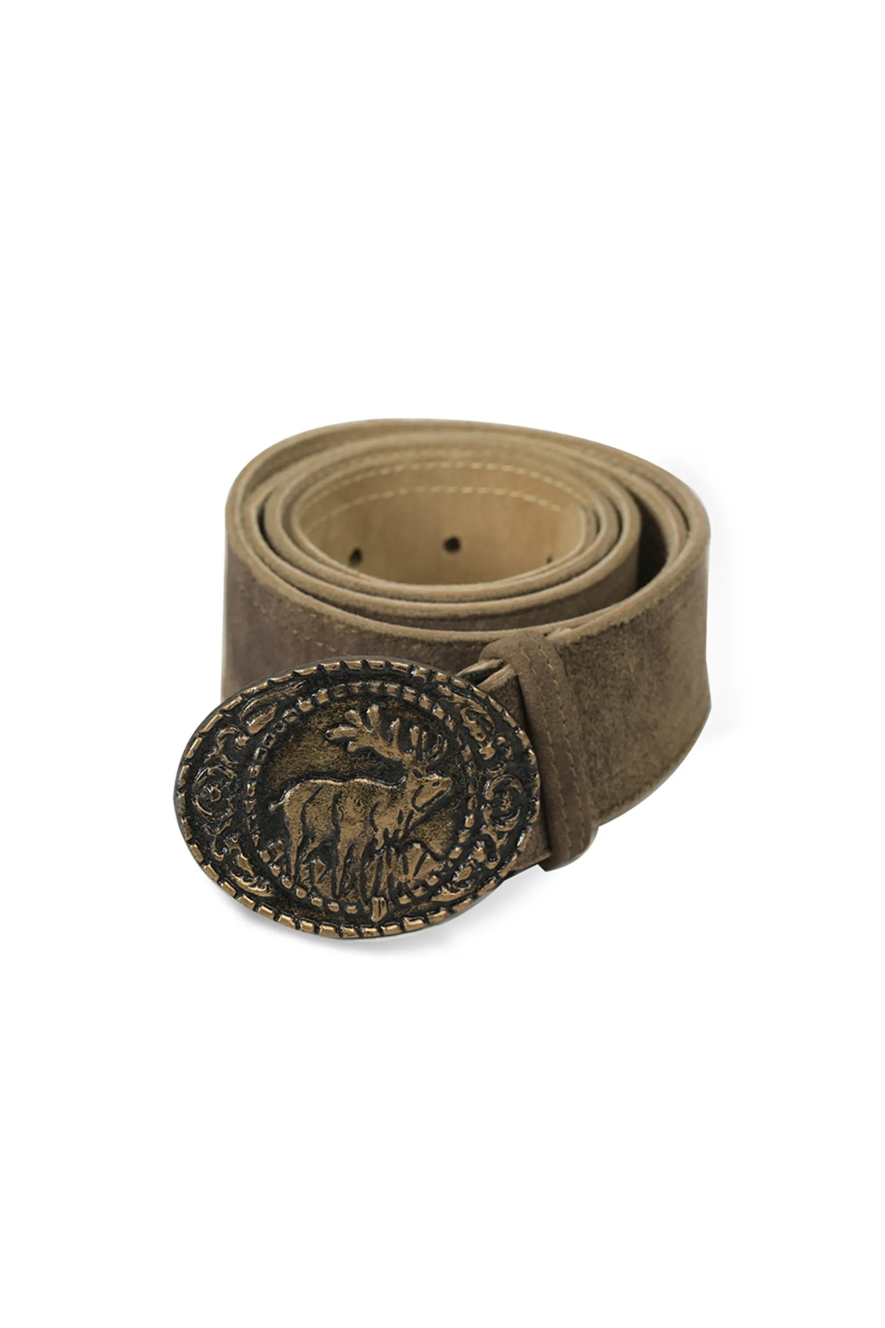 Rustic brown Trachten belt with deer buckle alpine Bavarian design