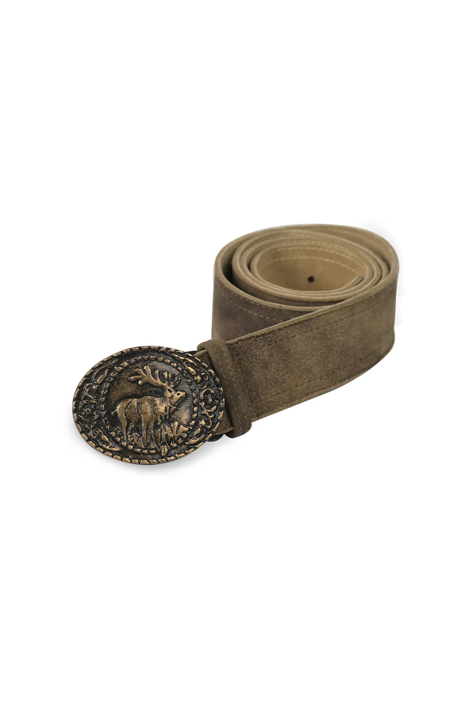 Rustic brown Trachten belt with deer buckle alpine Bavarian design