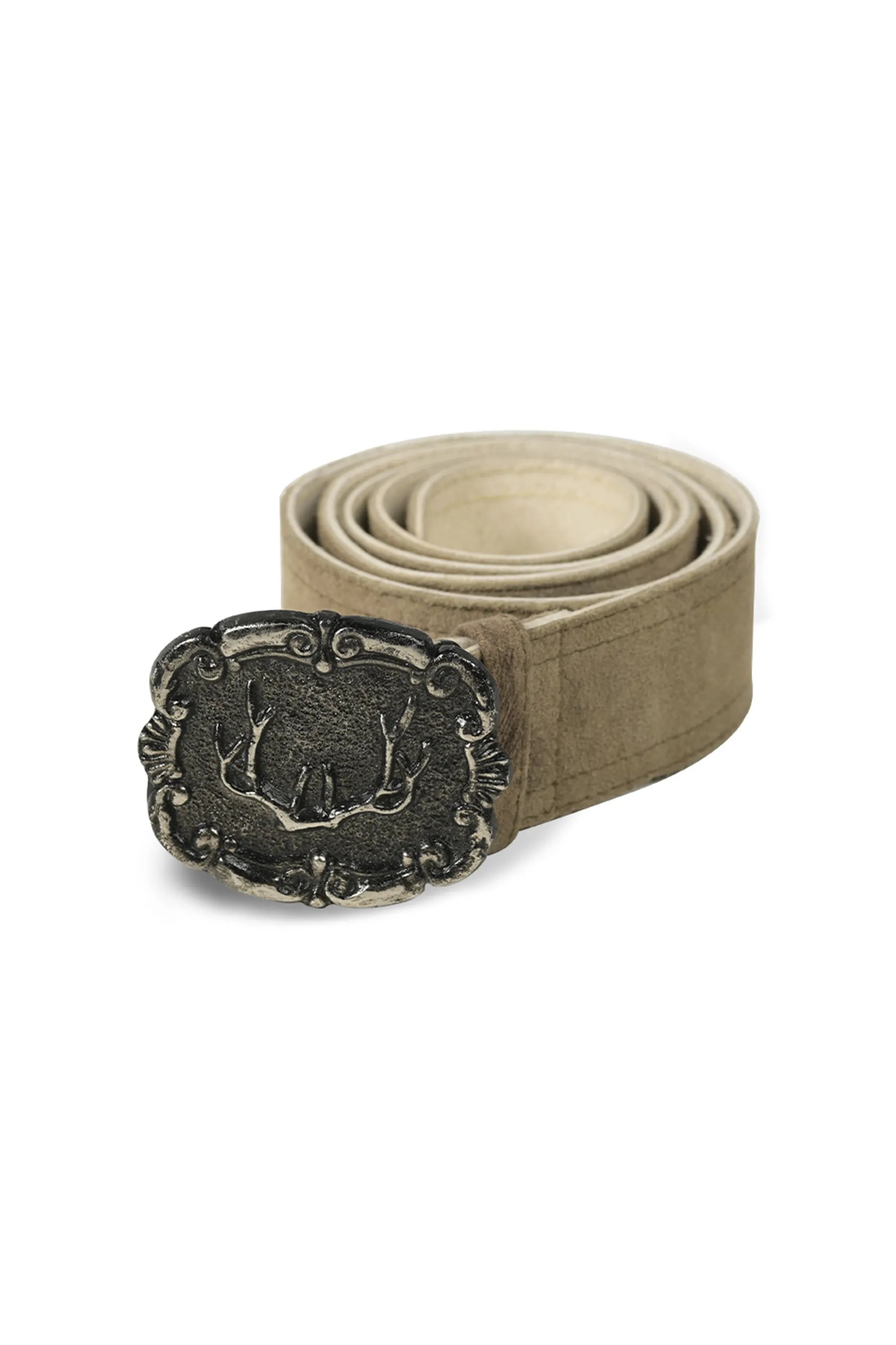 Light brown Bavarian belt with antler buckle traditional Trachten design