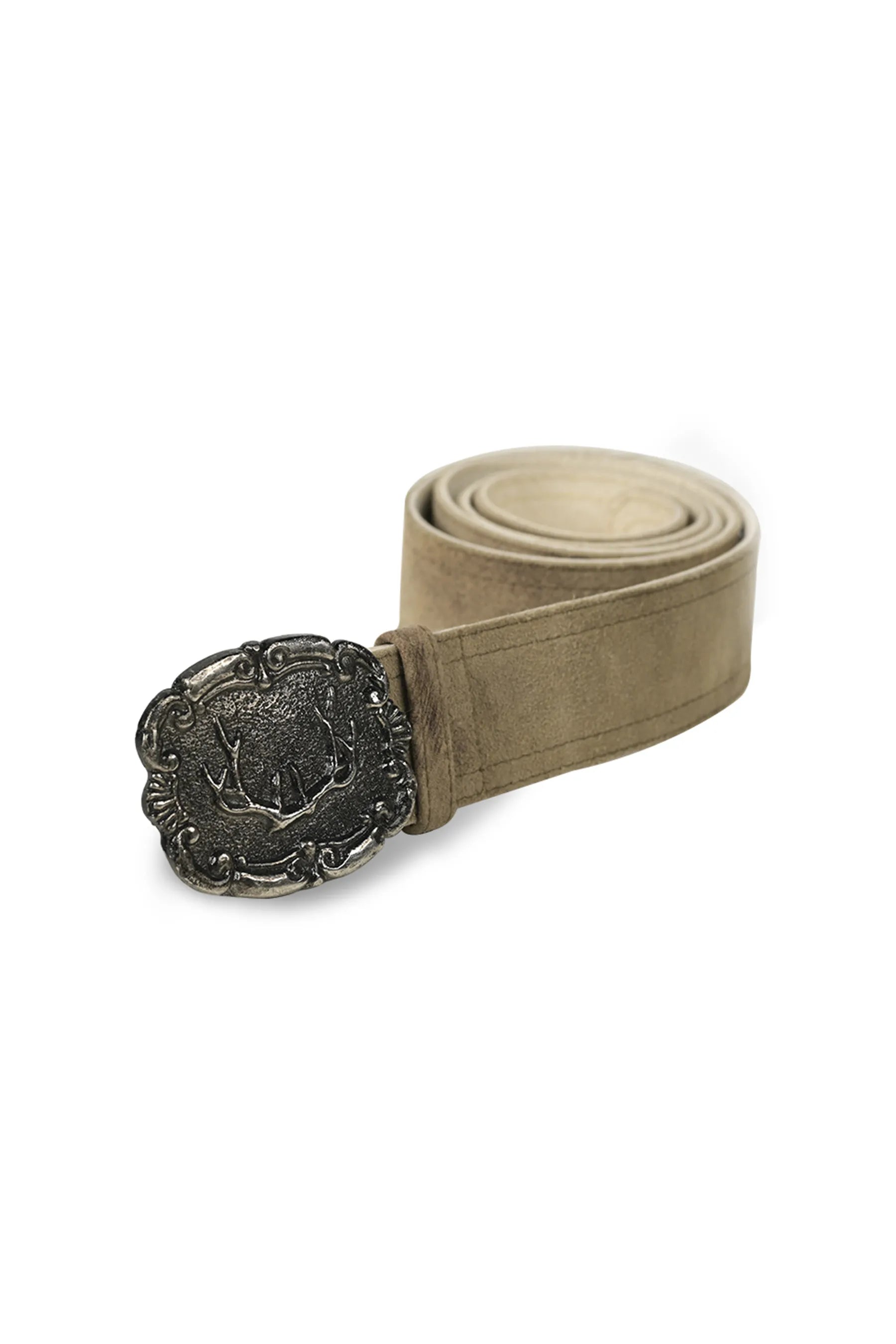 Light brown Bavarian belt with antler buckle traditional Trachten design
