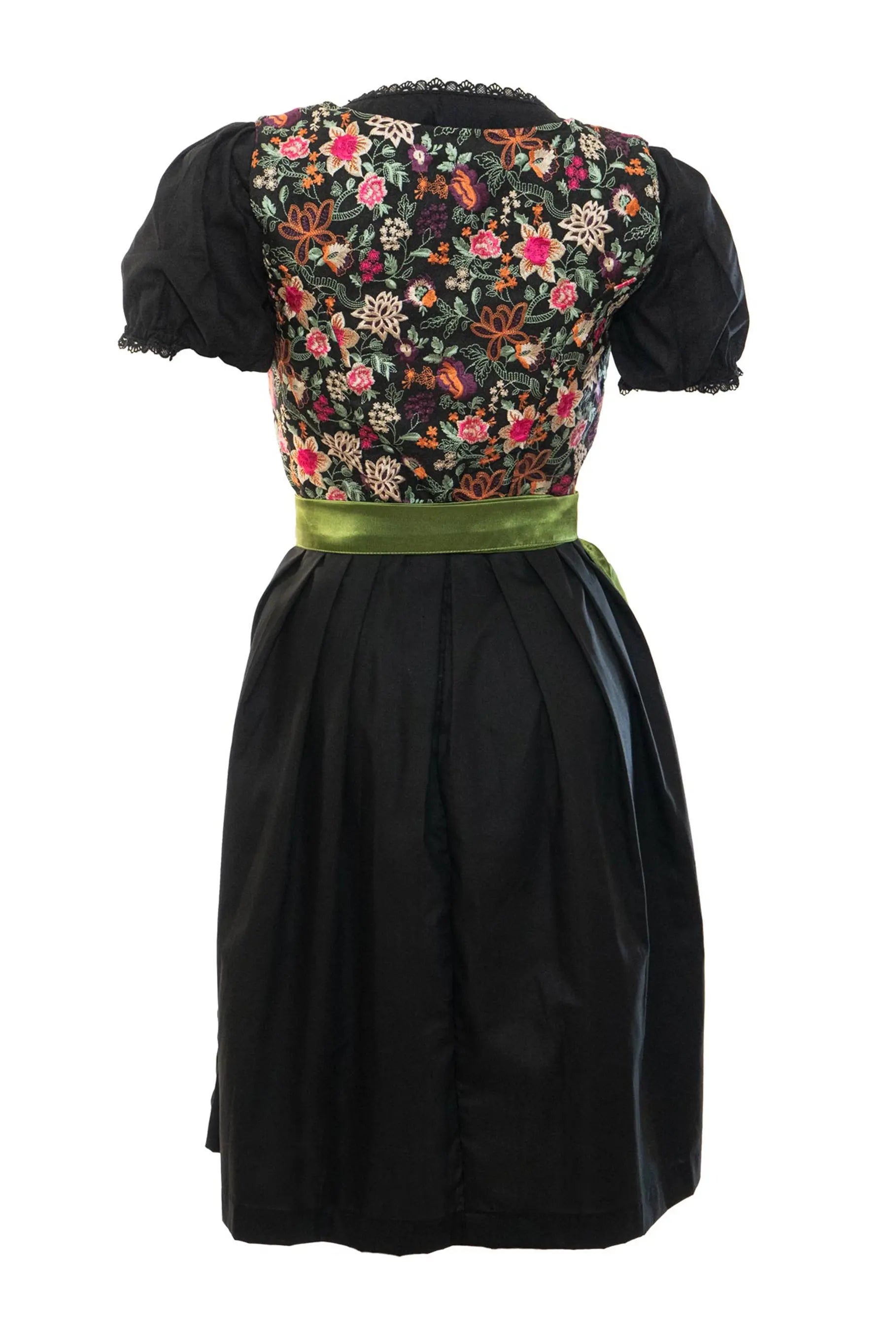 Curvy black and green German dirndl dress with apron